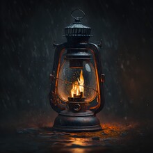 Oil Lantern In The Rain 35mm Macro 8k Vivid Flame Background Blur Dramatic Lighting 