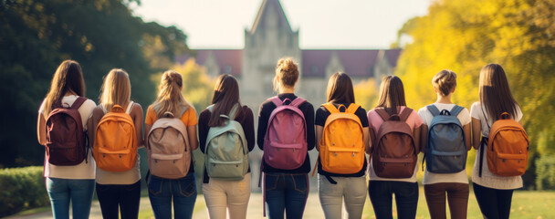 Wall Mural - Group of students standing outdoors near the university.