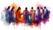 © Alexandre - jesus cristo com seus dicipulos orando juntos em arte aquarela