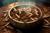 Fototapeta Perspektywa 3d - An anti-smoking campaign image featuring a full ashtray of stubbed-out cigarette butts. Generative AI