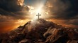 © Justlight - A striking image of a cross atop a mountain peak, with the suns rays bursting through the clouds behind it, representing the triumph of faith over adversity.