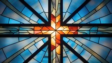 Closeup Of A Cross Shaped Stained Glass Window, Illuminated By Sunlight, Symbolizing The Divine Light And Beauty Found In The Teachings Of Jesus.
