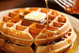 Fototapeta  - Waffles with butter and syrup - ai generated