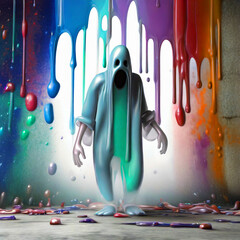 Wall Mural - A modern 3D illustration of a blobby Halloween ghost