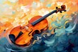 Abstract musical illustration featuring a violin and beautiful abstract painting. Generative AI