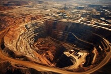 Aerial View Of The Largest Open-pit Mine In The World. Drone Captures The Canyon Copper Mine And Diamond Mining In A Quarry. Generative AI