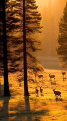 Wall Mural - young_deer_meadow_dawn_sunlight