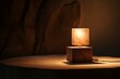 Night lamp on wooden pedestal with soft light. Generative AI