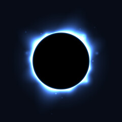 Wall Mural - sun full eclipse concept. light blue moon glow background. solar or planet total eclipse in dark spa