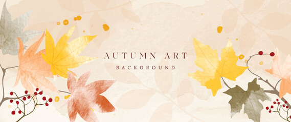 autumn foliage in watercolor vector background. abstract wallpaper design with maple and oak leaf, f