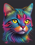 Fototapeta Pokój dzieciecy - Cat face in colorful neon art design vector illustration. Electric Ears: Neon Art Extravaganza.