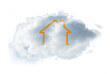Digital png illustration of cloud and orange house shape on transparent background