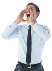 Poster - Digital png photo of caucasian businessman shouting on transparent background