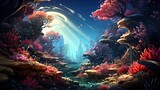 Fototapeta Do akwarium - Colorful Under the beautiful ocean floor cartoon, Cartoon Graphic Design, Background HD For Designer