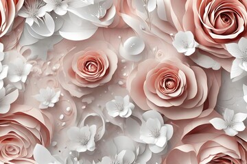 Wall Mural - 3d mural wallpaper abstract background with rose and white and flowers . . will visually expand the space in a small room