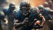 © Aliaksandra - An American football player in a sports protective helmet runs along the playing field