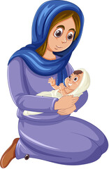 Canvas Print - Middle East Woman Holding Baby: Birth of Jesus Cartoon