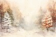 snowy scene trees snow texture young banner botanic watercolors gradient white red loosely cropped warm colored letting