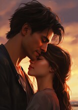 Couple Kissing Front Sunset Promotional Wolf Among Book Cover Unbroken Looks Portrait Splash Hair Wuthering Heights Poster