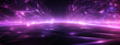 Abstract Cyber Space Banner Background with Fractal Skyline. Black violet tech futuristic background, light, abstract glowing rays with flickering particles. 
