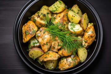 Wall Mural - Roasted baby potatoes in iron skillet.