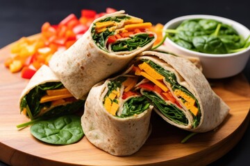 Canvas Print - vegan wrap with hummus, spinach, and bell peppers