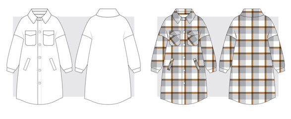 Wall Mural - Coat shirt with check. Technical scketch. Vector illustration.