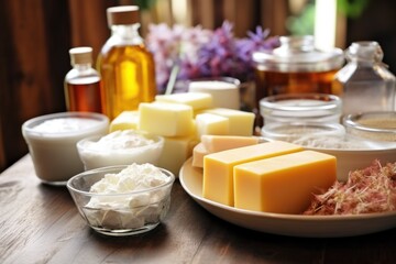 Poster - variety of soap ingredients on table