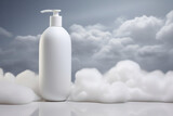 Fototapeta Mapy - Mockup of elegant lotion pump bottle On the background of bright clouds