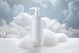 Fototapeta Mapy - Mockup of elegant lotion pump bottle On the background of bright clouds