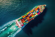 © Cheport - Aerial view of cargo ship in the sea, photorealistic illustration generated with an Ai