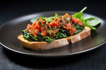 Sticker - single bruschetta with anchovy resting on bed of spinach