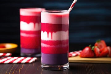 Canvas Print - a glass of layered berry smoothie with distinct color bands