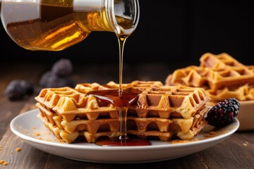 Poster - waffles with syrup drizzling down the sides