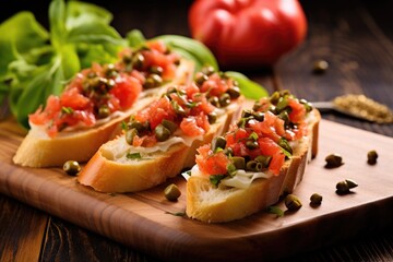 Canvas Print - bruschetta with capers on a bed of shredded lettuce