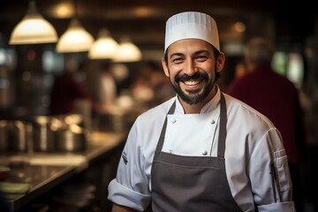 Portrait of a smiling chef standing in the kitchen of a restaurant