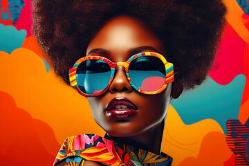 Wall Mural - Beautiful african american and asian woman in sunglasses. Colorful illustration. The concept of woman, femininity