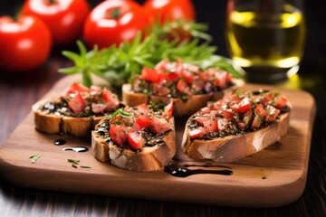 Canvas Print - bruschetta with truffle oil near sprigs of rosemary