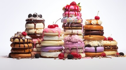 Sticker - A stack of donuts with different toppings and toppings