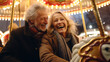 © seogi - merican old couple happy on carousel in mall, serenity - Generative AI