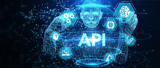 API - Application Programming Interface. Software development tool. Business, modern technology, internet and networking concept. 3d illustration