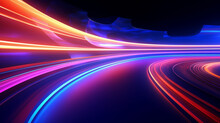 neon race track, side view, speed streaks - Generative AI
