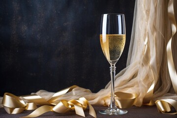 Wall Mural - glass of bubbly champagne adorned with gold ribbon