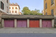 Colorated garages in worker village of Crespi d'Adda, Lombardy, Italy