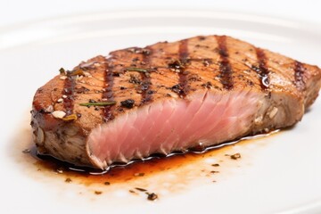 Poster - tuna steak seared to medium-rare, slightly cut open