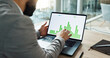 © N F/peopleimages.com - Hands, laptop and chart for business man, analysis and check progress of economy, investment or profit. Financial agent, computer and reading graph with data analytics, growth and numbers for future
