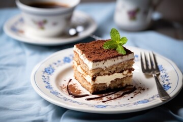 Sticker - tiramisu slice served on a white porcelain plate