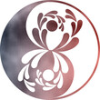 yin yang mit Pflanze in blau rot Folieneffekt mit transparentem Hintergrund 