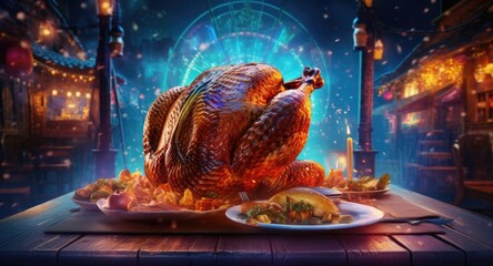 Wall Mural - A large turkey sitting on top of a white plate