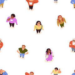 Fototapete - Characters looking up, seamless pattern. People, top down view, endless background. Surprised shocked men, women overhead, repeating printable print for textile, fabric. Flat vector illustration